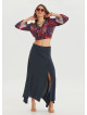 Zipper Detailed Slit Anthracite Asymmetric Skirt 4637
